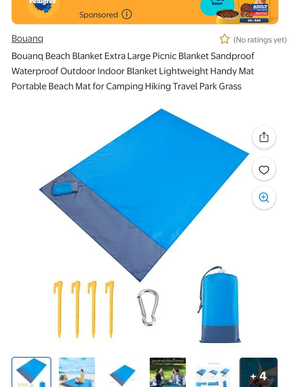 Bouanq Extra Large Beach Picnic Blanket - Blue/Grey
